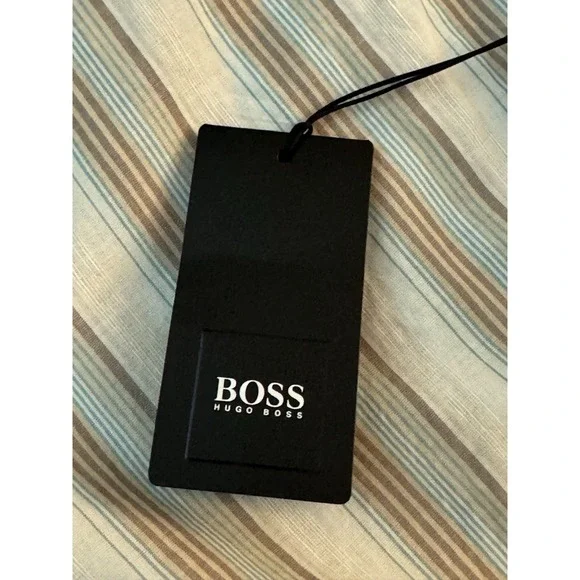 NWT HUGO BOSS Linen Blend Brown/Teal Striped Long Sleeve Shirt Men's XXL - Picture 7 of 9